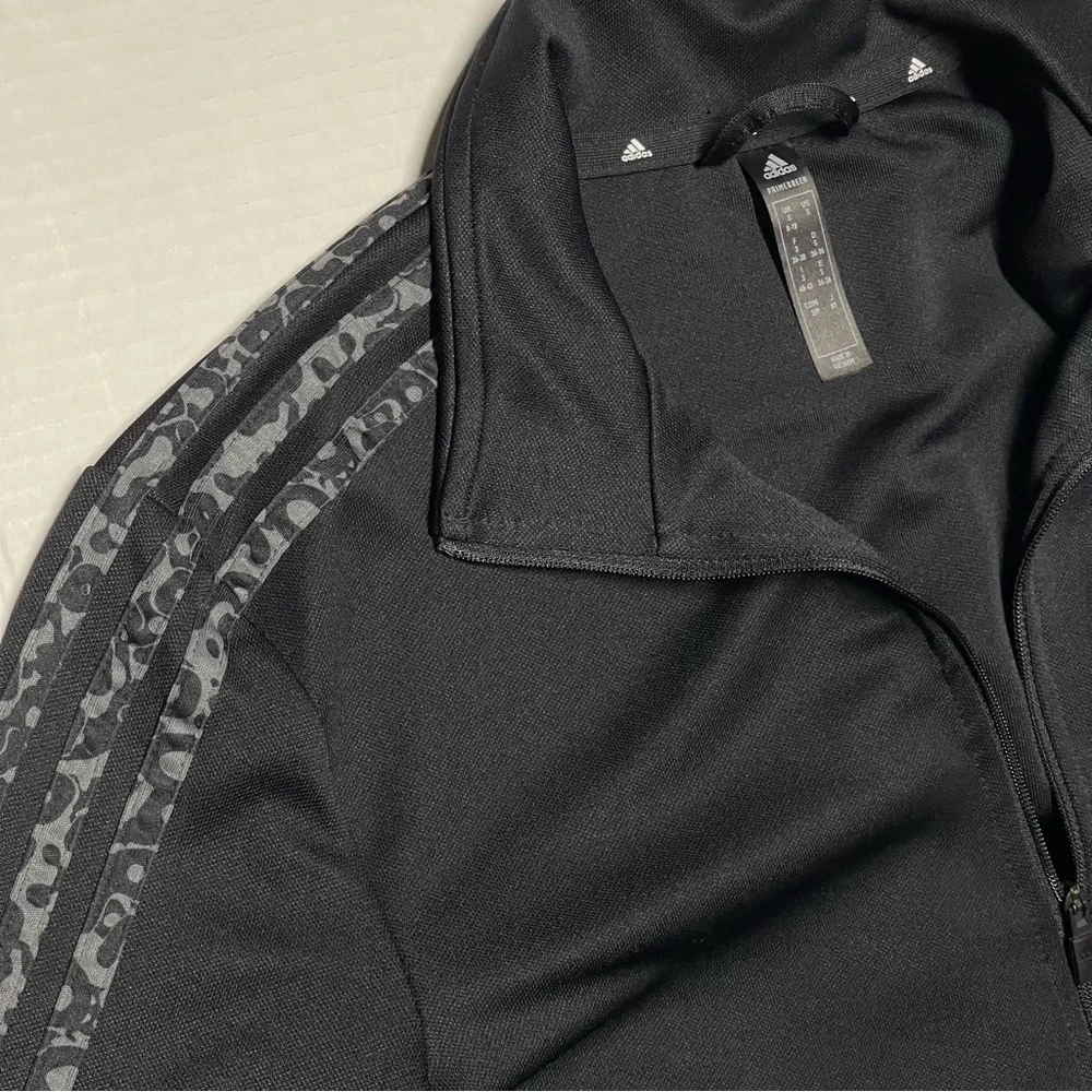 Adidas Women’s Sereno Track Jacket Size Small Black Camo Sleeve Striped Full Zip - Picture 7 of 13